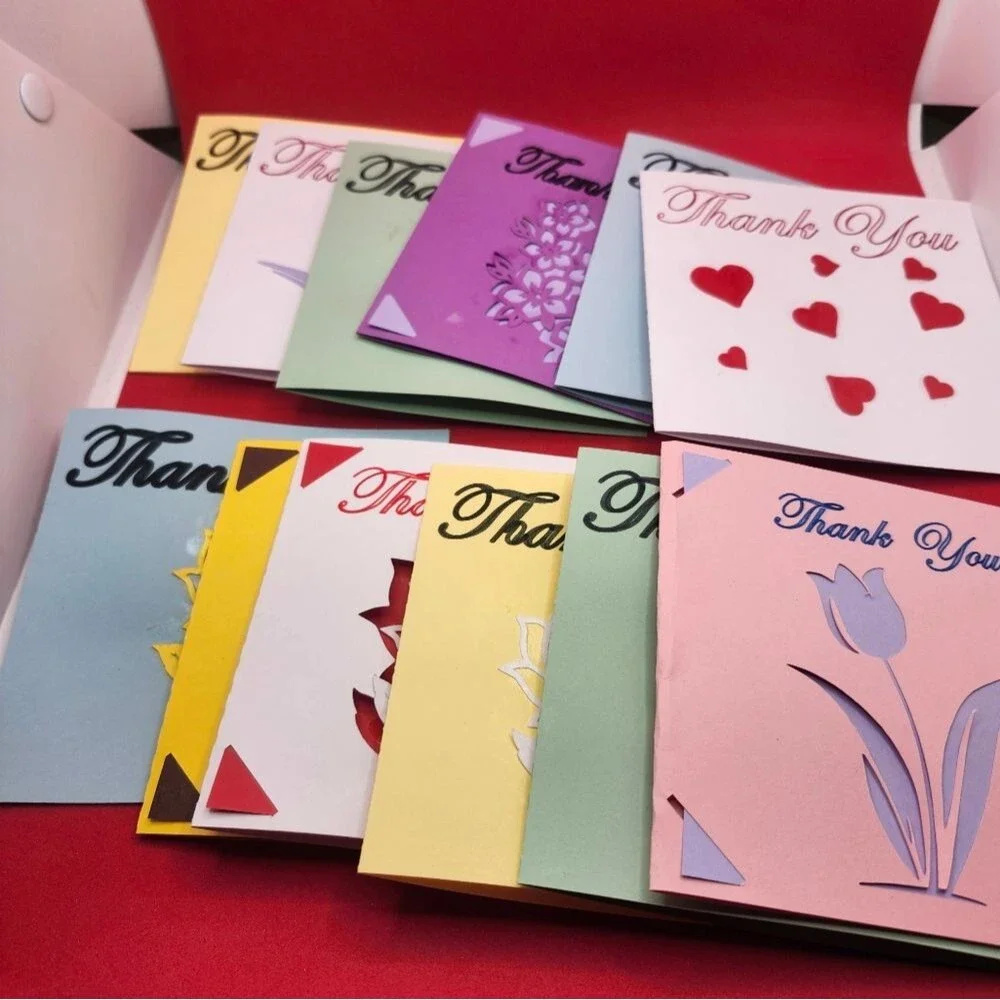 Hand Crafted Colorful Thank You Cards Set of 12